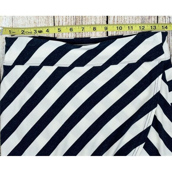 Athleta Ribbon Stripe Midi Skirt Size XS Tulip Hem Navy White Faux Wrap Stretch - Picture 5 of 9